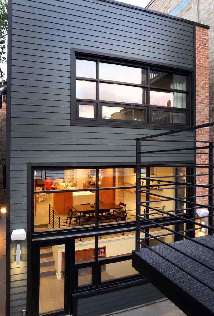 Black Fiber Cement Siding With Huge Glass Facades