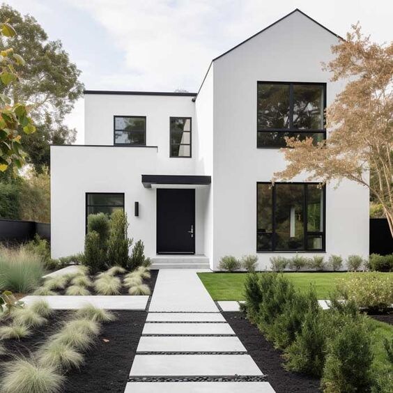 White Concrete House With Black Trim