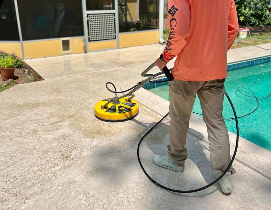 Pool Deck Cleaning with Pressure Washer