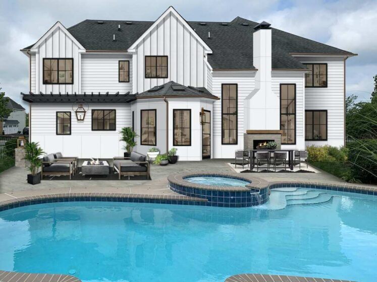 Stucco Style White House With Black Trim