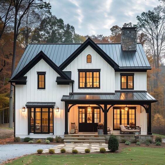 Black Trim on a Fresh White Farmhouse