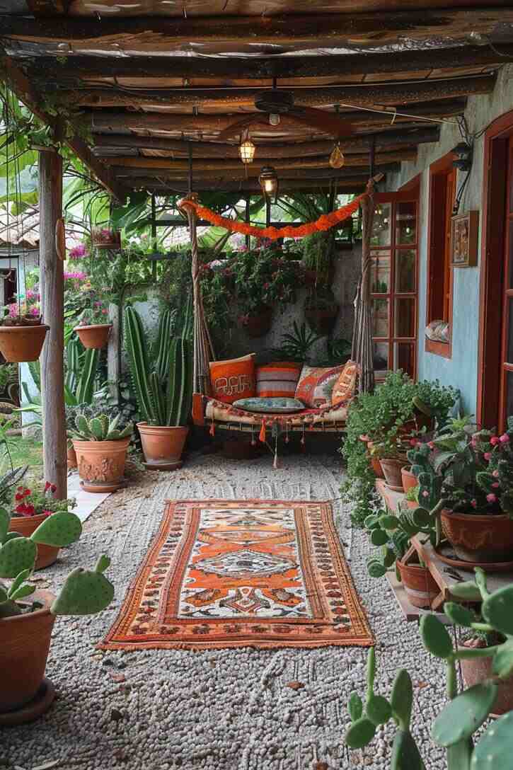 Bohemian Desert Gravel Patio with Cacti Charm