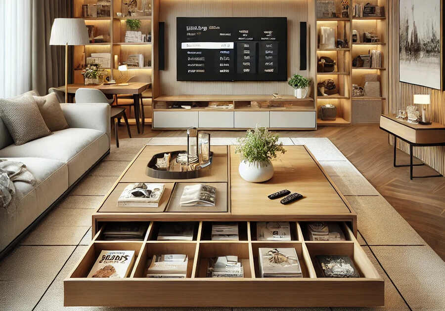 Coffee Table with Built-in Storage and a TV