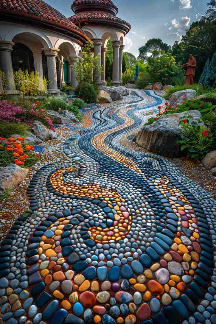 Creative Gravel Mosaic Pathway