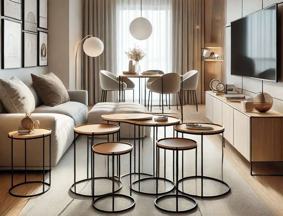 Living Room Featuring Nesting Tables and TV