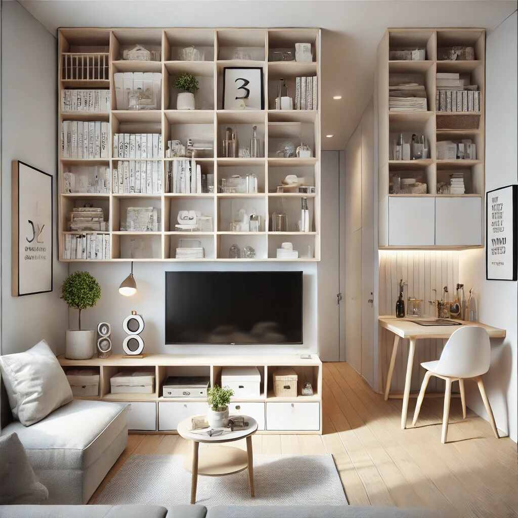 Open Shelving in Small Living Room