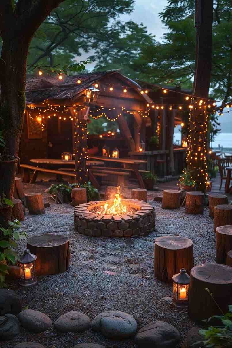 Rustic Fire Pit on Gravel