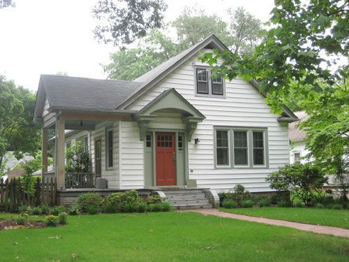 White Stucco House with Sage Green