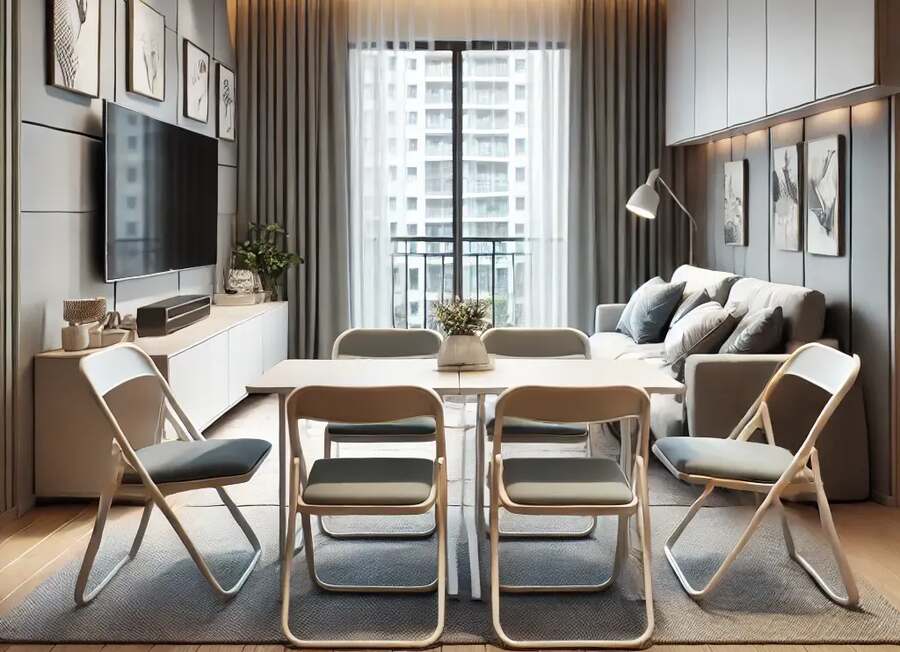 Living Room Featuring Foldable Dining Chairs 