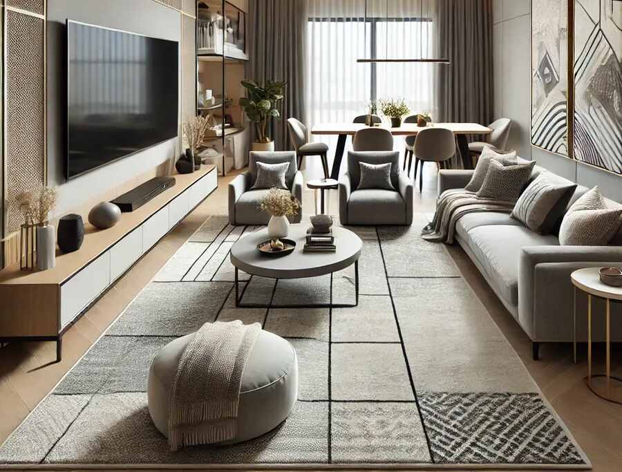 Stylish Living Room with Rugs