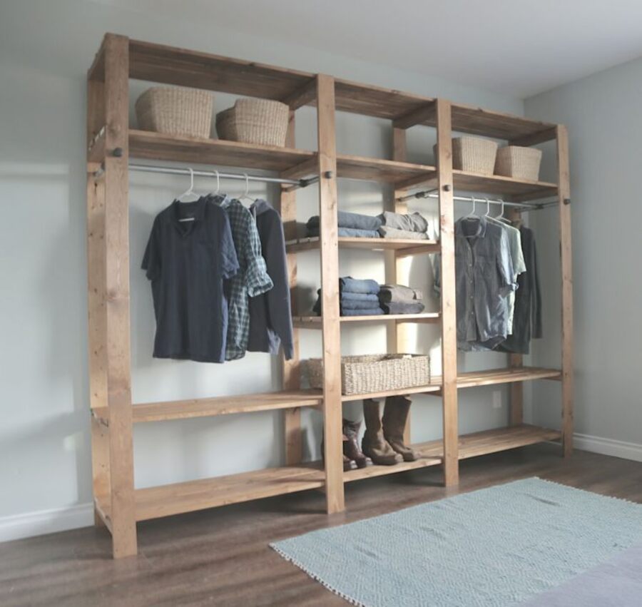 Stylish Open-Air Wood Frame Closet