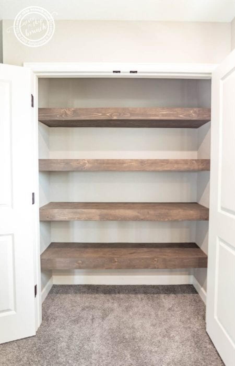 Closet with Floating Wooden Shelves