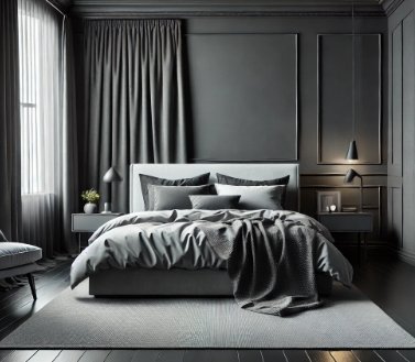 Aesthetic Black Bedroom Combined With Grey