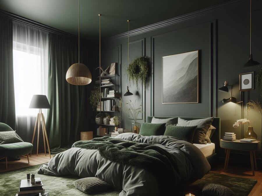 Dark Green Bedroom With Rustic Accent