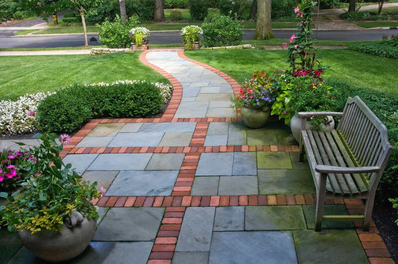 Brick and Stone Combination Front Walkway