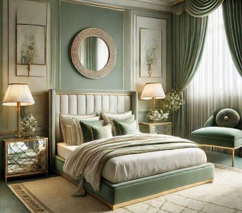 Dark Green Bedroom With Mirror Ideas