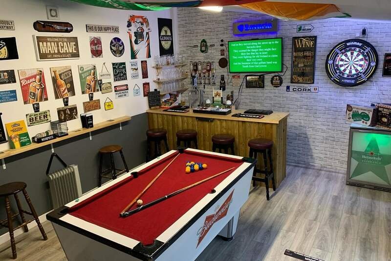 Garage Man Cave With Dartboard Corner