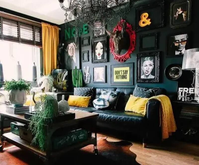 Gallery Wall  with Black Couch in Living Room