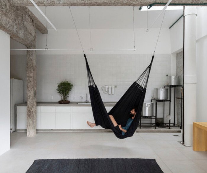 Garage Man Cave With Ceiling Swing Chair