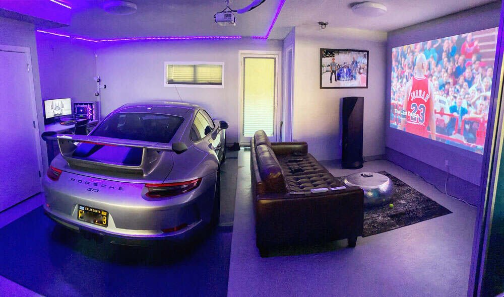 Garage Man Cave With Theater