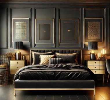 Aesthetic Black Bedroom With Gold Contrast