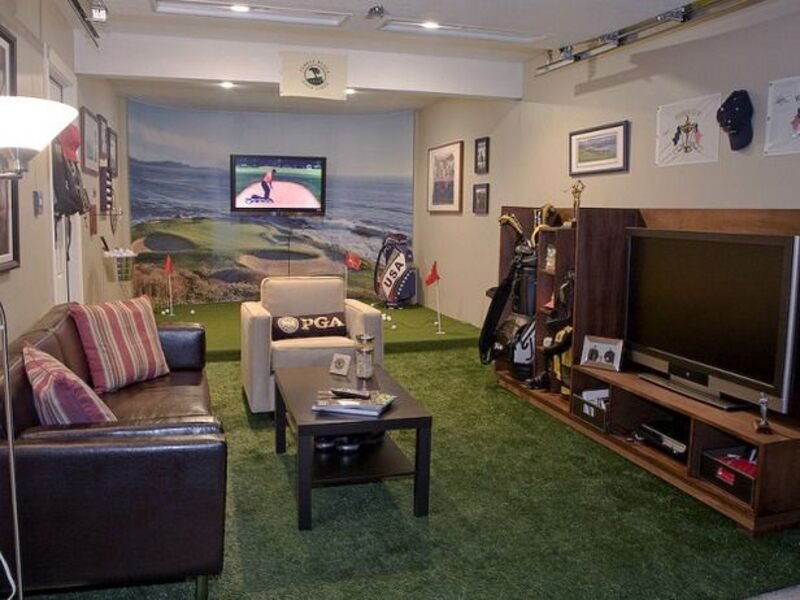 Garage Man Cave With Indoor Mini-golf