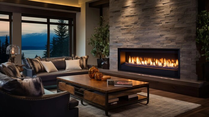 Linear Gas Fireplaces in  Living Room