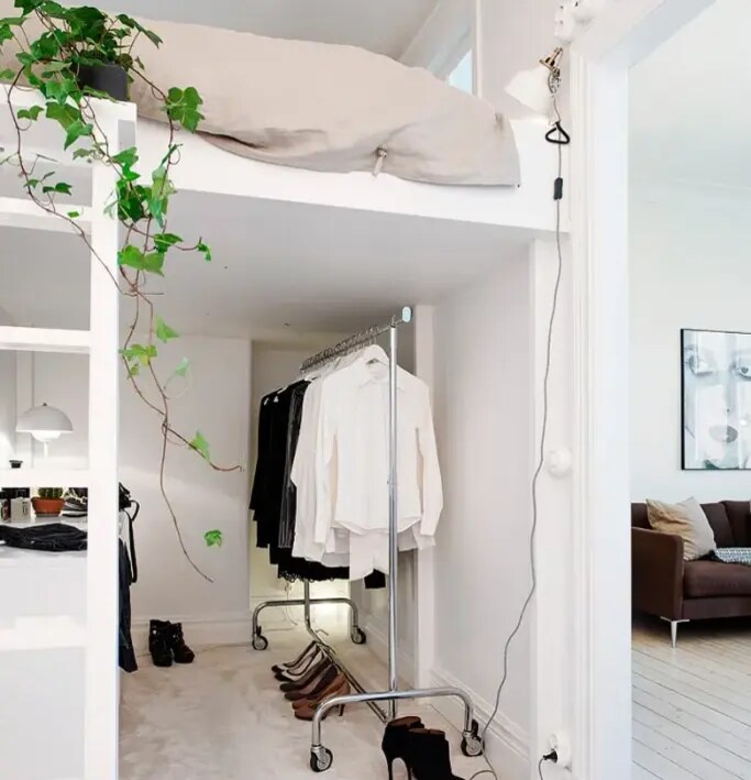 Loft Bed with a Walk-in Closet in Small Room