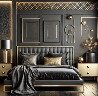 Aesthetic Black Bedroom With Metallic Accent