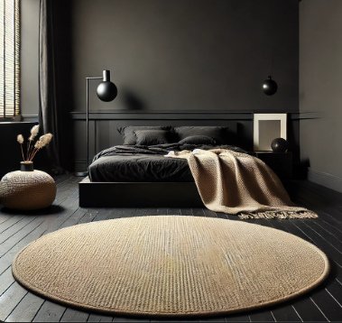 Aesthetic Black Bedroom with Neutral Rug