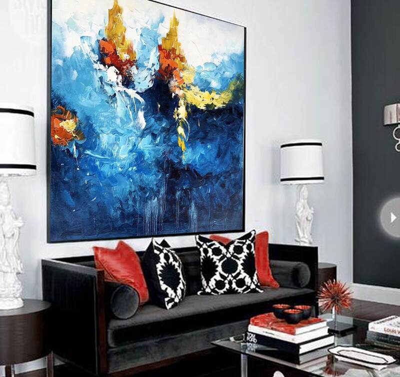 Black Couch in Living Room Artwork 