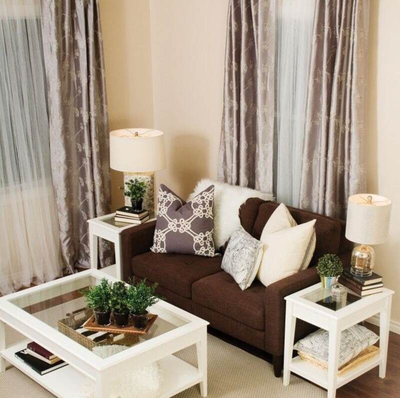 Patterned Curtains for Dark Brown Couch Living Room