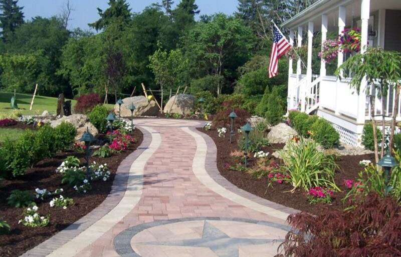 Paver Front Walkway with Garden Border