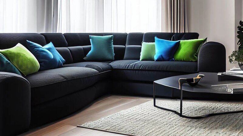 Pops of Color with Throw Pillows on Black Couch
