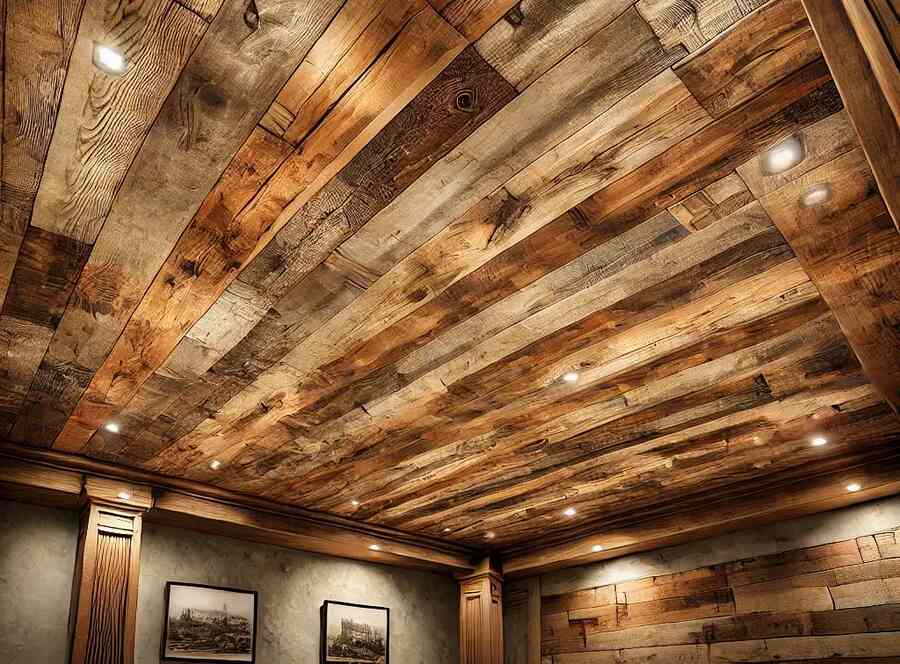 Ceiling Design Featuring Reclaimed Wood Panels