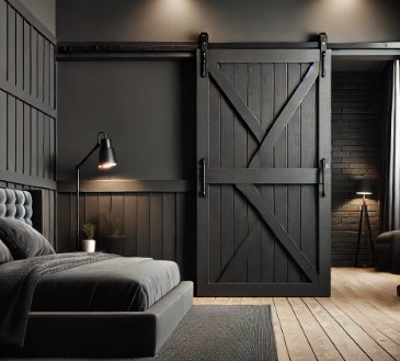 Aesthetic Black Bedroom With Sliding Barn Door