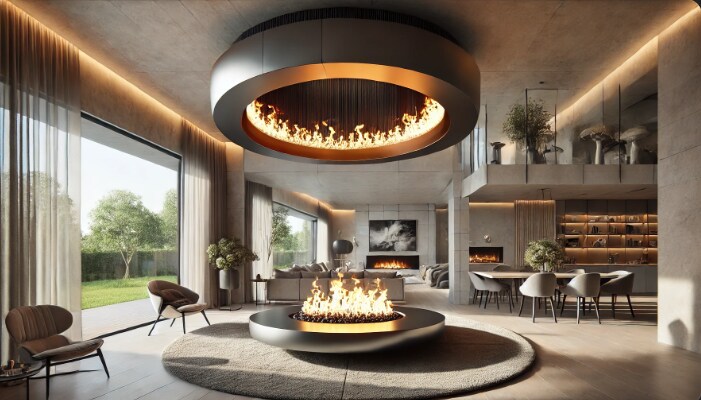 Suspended Fireplaces in Living Room