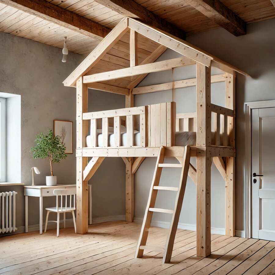 Treehouse-Style Loft Bed in Small Room