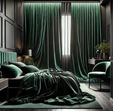 Aesthetic Black Bedroom With Velvet Curtains