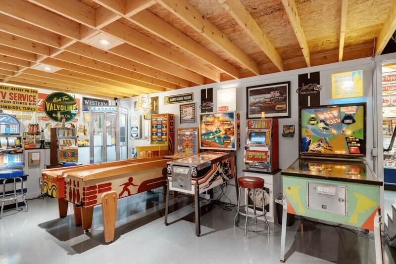 Garage Man Cave With Vintage Games
