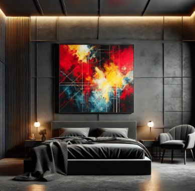 Aesthetic Black Bedroom With Statement Wall Artwork