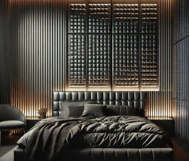 Aesthetic Black Bedroom With Wall Panel Textures