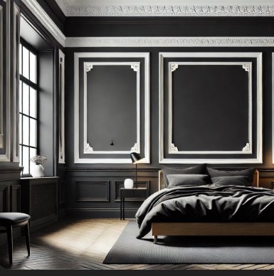 Aesthetic Black Bedroom With White Trims