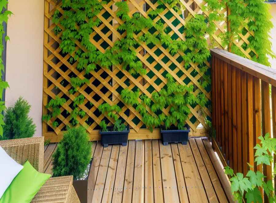 Wooden Lattice with Creepers For Balcony Privacy