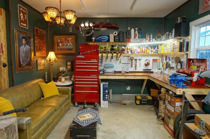 Garage Man Cave With Simple Workbench