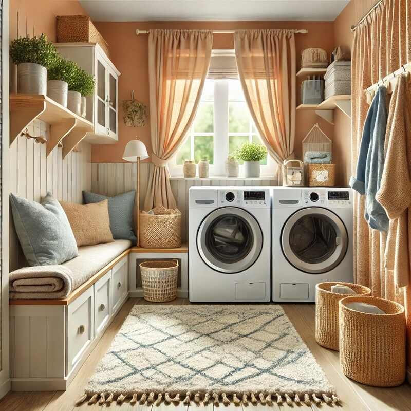 Textured Fabrics in Small Laundry Room