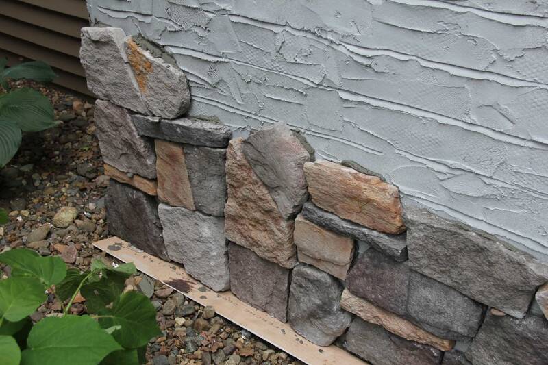 Faux Stone Veneer Covering for Exterior Cinder Block Wall