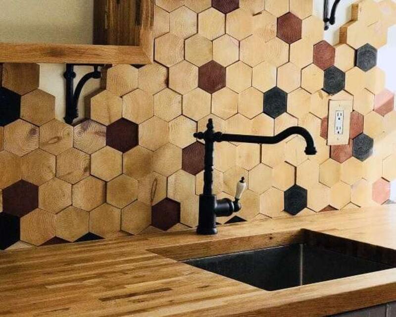 Hexagon Wood Tiles backsplash kitchen