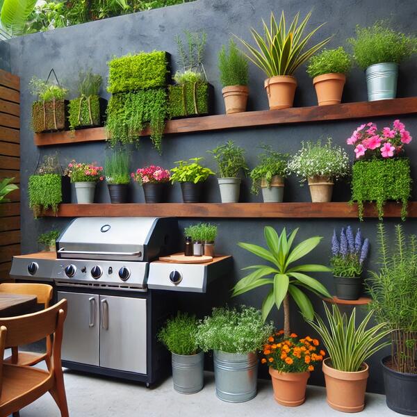 Incorporate Potted Plants for Greenery in BBQ Area 