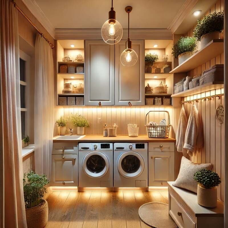 Soft Lighting Small Laundry Room